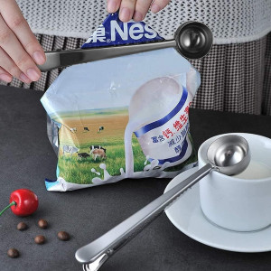 Set de 2 lingurite pentru cafea cu clema Simmpu, otel inoxidabil, negru/argintiu, 17,5 x 3,5 cm 