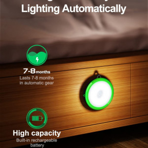Set de 2 lumini de noapte cu senzor de miscare EMNT, magnetic, USB, verde, 8,3 x 8,3 cm - Img 6