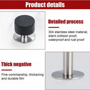 Set de 2 opritoare pentru usa SDHFSGN, otel inoxidabil/cauciuc, negru/argintiu, 4,5 x 4,5 cm / 6 cm - Img 6