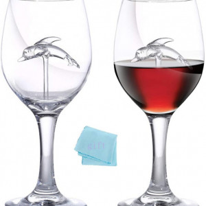 Set de 2 pahare pentru vin Dolphin, sticla, 21 x 7,5 cm, 300 ml - Img 1