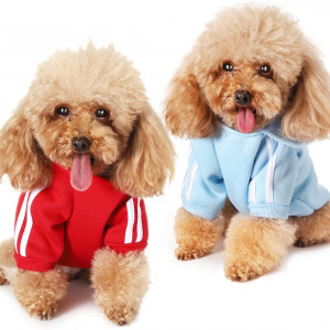 Set de 2 pulovere pentru caine YunJiaoon, bumbac/poliester, alb/albastru/rosu, marimea XL