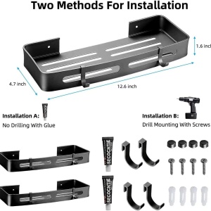 Cumpara Set de 2 rafturi de baie Lumirio, aluminiu, negru, 32,5 x 12 cm de la Chilipirul-zilei în rate, cu cardul sau plata la livrare!