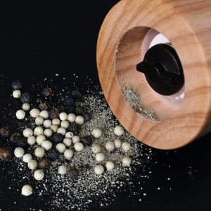 Set de 2 rasnite pentru sare si piper HAIPUSEN, lemn/ceramica, natur/alb/mov, 17,5 x 6 cm - Img 6