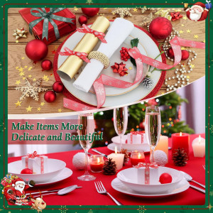 Set de 2 role de panglica pentru Craciun Geosar, rosu/verde, organza, 10 m x 2 cm 