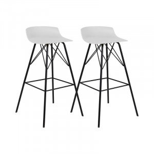 Set de 2 scaune de bar Gabija 71cm, alb/negru, plastic/metal - Img 1