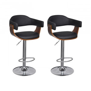Set de 2 scaune de bar, PAL/metal, maro/negru, 54 x 46,5 cm - Img 1