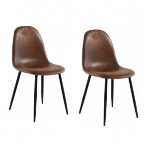 Set de 2 scaune Miller, tesatura/metal/decor stejar, maro antichizat, 44x52x87 cm - Img 1