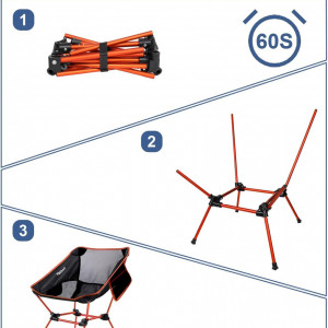 Set de 2 scaune pliabile pentru camping FBSPORT, nailon/aluminiul, portocaliu/negru/gri, 65 x 52 cm , maxim 150 kg - Img 5