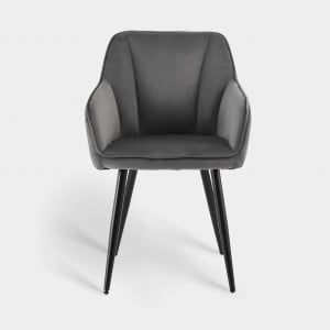 Set de 2 scaune tapitate Earven, catifea/metal, gri/negru, 44 x 50 x 84 cm