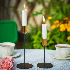 Set de 2 sfesnice Wuudi, metal, negru/auriu, 14 cm / 20 cm