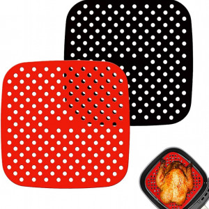 Set de 2 tampoane pentru friteuza cu aer Yizemay, silicon, rosu/negru, 19/21,6 cm