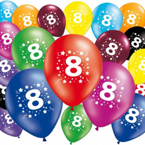 Set de 20 baloane pentru aniversare a 8 ani FABSUD, latex, multicolor, 30 cm