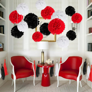 Set de 20 decoratiuni pentru petrecere Gxhong, hartie, alb/negru/rosu - Img 4