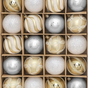 Set de 20 globuri de Craciun Valery Madelyn, auriu/argintiu/alb, plastic, 60 mm