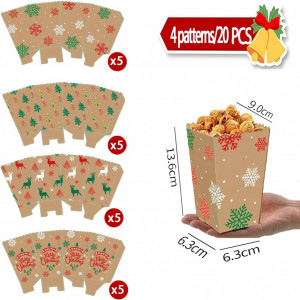 Set de 20 pungi pentru popcorn de Craciun, hartie, multicolor, 6,3 x 13,6 x 9 cm