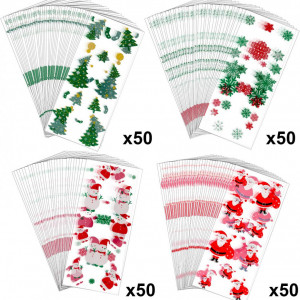 Set de 200 pungi cu stickere pentru Craciun Qpout, plastic, multicolor, 12,5 x 27,5 cm - Img 7