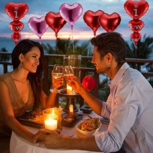 Set de 22 baloane in forma de inima pentru petrecere romantica Bdecoll, folie, rosu - Img 7