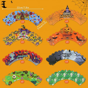 Set de 24 decoratiuni pentru tort de Halloween Boerni, hartie, multicolor, 8 x 12 cm 