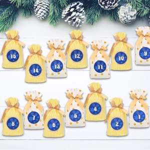Set de 24 pungi cu autocolante pentru calendar de advent HAMOOM, multicolor, plastic/hartie, 17,5 x 11,8 cm / 5 cm