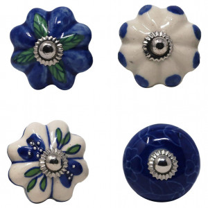 Set de 25 butoane pentru sertare/dulapuri Ajuny, ceramica, albastru/alb, 35 x 40 mm - Img 4