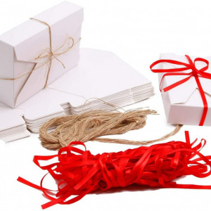 Set de 25 de cutii pentru cadouri cu panglica SurePromise, hartie/textil, alb/rosu/brun, 19, 5 x 12,5 x 4 cm