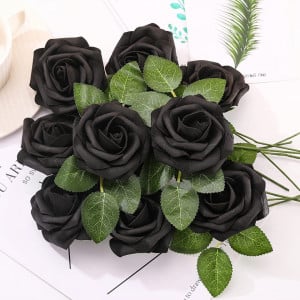 Set de 25 flori artificiale ASYOUWISH, spuma, negru/verde, 8 x 26 cm