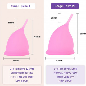 Set de 3 cupe menstruale TimesGate, silicon, roz/alb/mov, 63 x 45 mm - Img 4