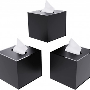 Set de 3 cutii pentru servetele JiaWei, hartie, negru mat, 14 x 14 x 13 cm