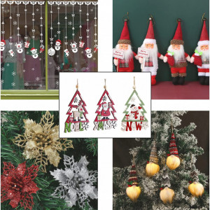 Set de 3 decoratiuni de Craciun DYWW, lemn, rosu/verde/alb, 14 x 10 cm - Img 4