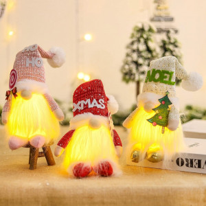 Set de 3 gnomi pentru Craciun FengRise, LED, textil, multicolor, 9 x 33 cm