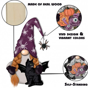Set de 3 gnomi pentru Halloween Sayala, textil/lemn, multicolor, 28 x 12 x 2 cm - Img 3
