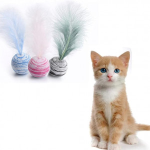 Set de 3 jucarii pentru pisici LAIYOHO, spuma/pene, albastru/rosu/negru, 13 cm