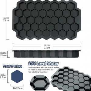 Set de 3 matrite de gheata cu capac AcrossSea, hexagonal, silicon, negru, 13 x 21 cm - Img 2