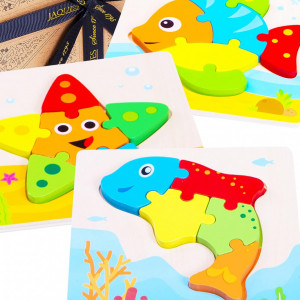 Set de 3 puzzle-uri pentru copii Jaques of London, lemn, multicolor
