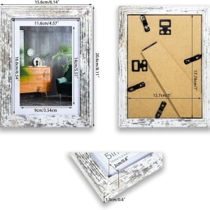 Set de 3 rame foto Lokcasa, lemn fabricat/plastic, alb/gri, 15,6 x 20,6 x 1,5 cm