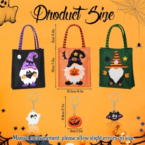 Set de 3 sacose si 3 brelocuri pentru Halloween Weewooday, textil/metal/plastic, multicolor, 15,5 x 19 cm