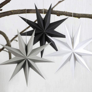 Set de 3 stele pentru Craciun Sunshine, hartie, alb/negru/gri, 30 X 30 cm - Img 2