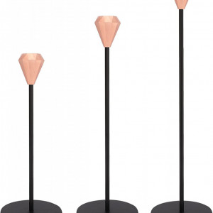 Set de 3 suporturi de lumanari Zootop, metal, negru/rose, 32cm/ 27 cm / 23 cm