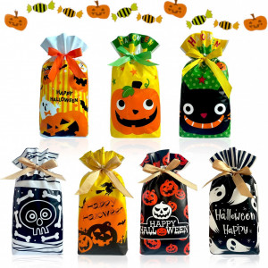 Set de 35 pungi pentru dulciuri de Halloween YIXIPAZH, plastic, multicolor, 23 x 15 cm 