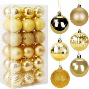 Set de 36 globuri pentru bradul de Craciun BLAZOR, plastic, auriu, 40 mm