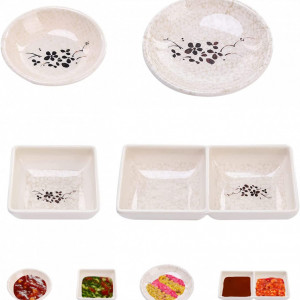 Set de 4 boluri pentru sosuri WDZYRM, ceramica, alb/negru, 7,5 cm / 9,5 cm / 9 cm / 14,8 x 7,2 cm - Img 1