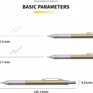 Set de 4 creioane mecanice, 8 cutii cu mine si o radiera HANSHEUNG, metal, argintiu/auriu, 14,5 x 0,9 cm - Img 7
