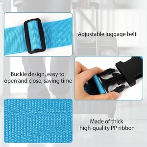 Set de 4 curele pentru valize Vbnzbk, polipropilena/polietilena, albastru/negru, 5 x 200 cm