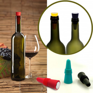 Set de 4 dopuri pentru sticla de vin Dreamark, silicon, multicolor, 2,5 x 6,5 cm - Img 7