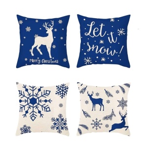 Set de 4 huse pentru perna LAPONO, tesatura, alb/albastru, 45 x 45 cm
