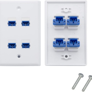 Set de 4 panouri cu porturi pentru fibra optica SC SMF/MMF 10Gtek, plastic, alb/albastru, 11,5 x 7 cm