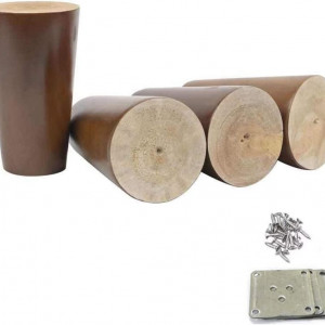 Set de 4 picioare pentru mobilier cu accesorii de montare Mysummer, lemn, nuc, 10 cm - Img 1