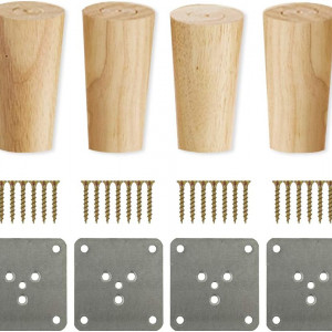 Set de 4 picioare pentru mobilier Sinzau, lemn/metal, natur, 10 x 4,6 x 5,4 cm - Img 1
