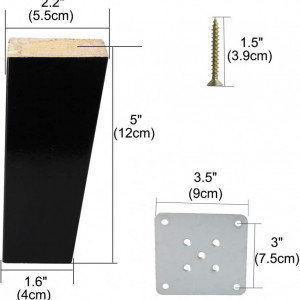 Set de 4 picioare pentru mobilier Sourcing map, metal/lemn, negru, 12 x 5,5 x 4 cm - Img 2