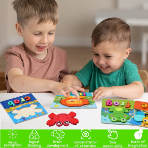 Set de 4 puzzle-uri pentru copii 1-4 ani BBLIKE, lemn, multicolor, 18 x 14,5 cm - Img 3